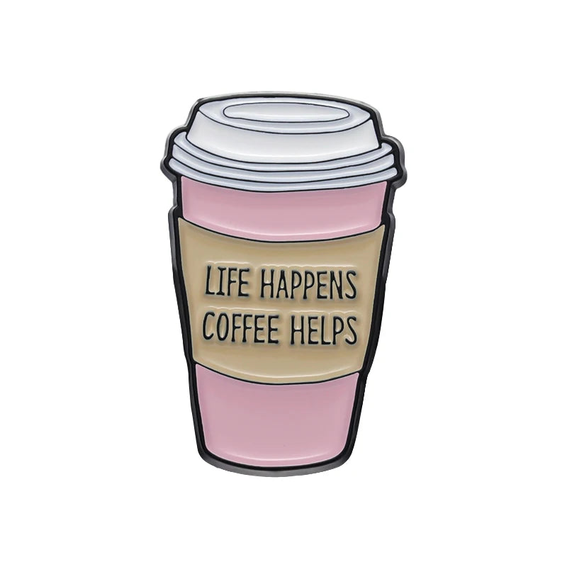 Coffee Cup and Coffee Humor Related Enamel Pins