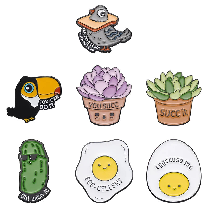 Cute Succulents, Dill With It Pickle, and Funny Egg Pins