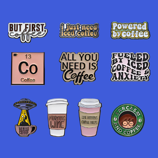 Coffee Cup and Coffee Humor Related Enamel Pins